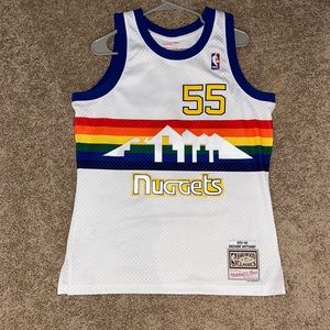 Mutombo Denver Nuggets NBA Jersey white with rainbow retro